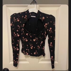 Reformation Floral Black Long Sleeve Top
